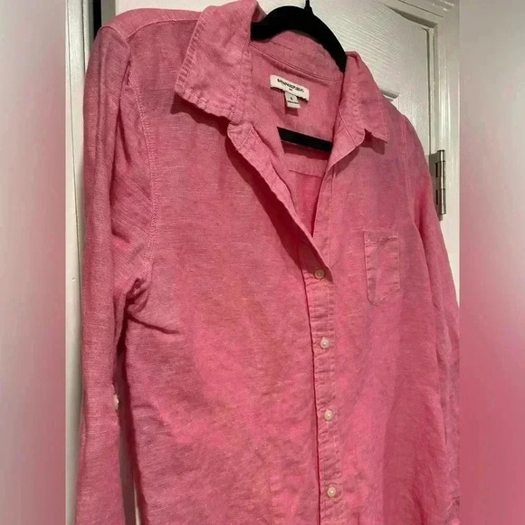 Banana Republic Linen Cotton Long Sleeve Roll Tab Button Down Pink Size Small - Picture 8 of 9